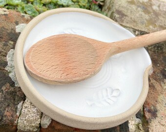 Spoon/Utensil Rest, Hand Thrown Stoneware, Matt White Glaze