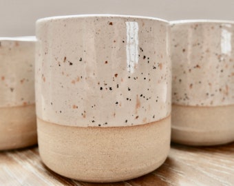 Odd Bod Beaker - Hand-Thrown Stoneware - Coffee Cup/Plant Pot - Vanilla Speckled Glaze