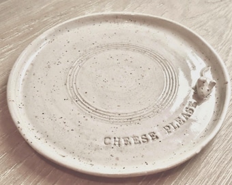 Cheese Plate, Hand Thrown Stoneware, Vanilla Speckled Glaze - Personalised Lettering Available