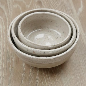 Set of Three Small Serving Bowls - Hand-Thrown Stoneware - Vanilla Speckled Glaze