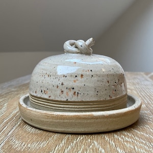 Small Butter Dish, Hand Thrown Stoneware, Vanilla Speckled Glaze