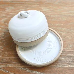 Small Butter Dish, Hand Thrown Stoneware, Matt White Glaze