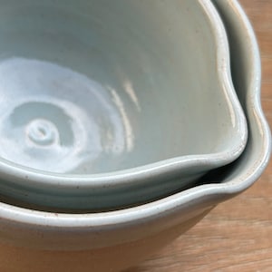 Small Pouring Bowl with Spout, Hand Thrown Stoneware, Sea Breeze Glaze