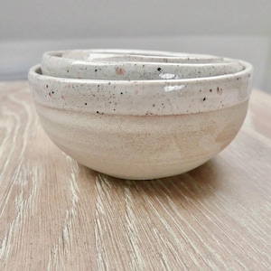 Set of Three Small Serving Bowls - Hand-Thrown Stoneware - Vanilla Speckled Glaze