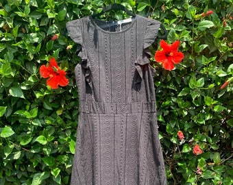 Ruffle Sleeve Dress, Crochet Lace Dress, Eyelet Crochet Midi Dress, Minimalist Dress