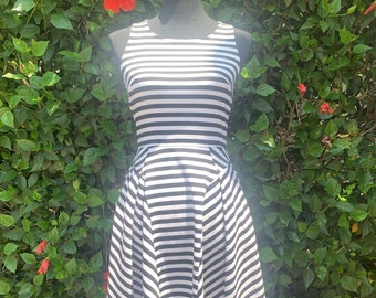 Draped Hem Striped Fit and Flare Dress, Summer Knit Dress, Beach Dress, Date Night Dress