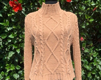 Cable Knit Pullover Sweater, Mock Neck Pullover Sweater, Turtleneck Cable Knit Pullover