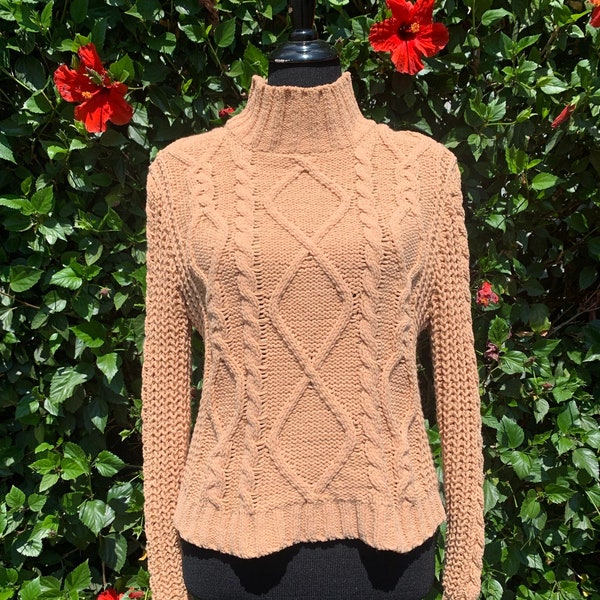 Cable Knit Pullover Sweater, Mock Neck Pullover Sweater, Turtleneck Cable Knit Pullover