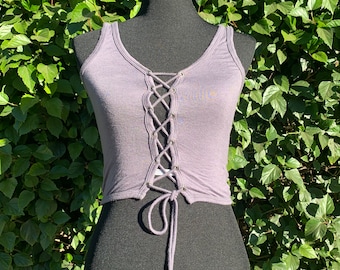 Soft Solid Knit Crop Tank, Criss Cross Ribbon Tie Crop Tank, Corset Tie Up Crop Tank, Summer Essential, Sexy Cropped Tank Top
