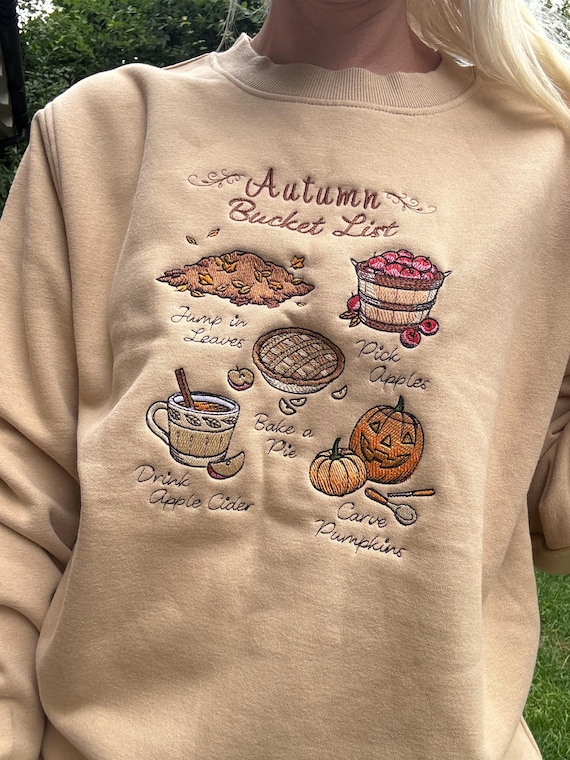 Autumn Bucket List Embroidered Sweatshirt | Autumn and Halloween Jumper | Pumpkin Cosy Season