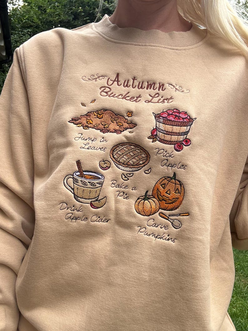 Autumn Bucket List Embroidered Sweatshirt | Autumn and Halloween Jumper | Pumpkin Cosy Season
