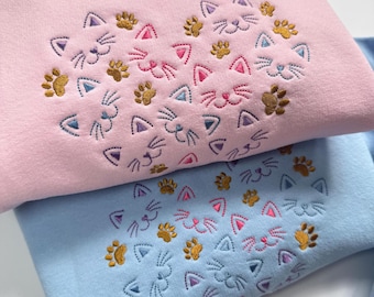 Cat Heart Face Embroidered Sweatshirt | Cat Lover Gifts | Cute Cats