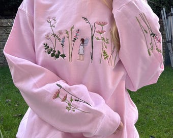 Enchanted Garden Elf Embroidered Sweatshirt |  | Floral & Botanical Gifts | Gifts for Nature Lovers | Coquette Floral and Spring Jumper