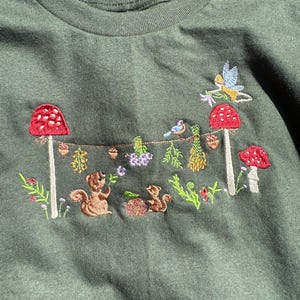 Magical Squirrel Party Embroidered T-Shirt | Autumn Fashion | Nature T-shirt | Cute Animals | Embroidered Gifts & Apparel