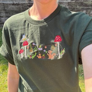 Magical Squirrel Party Embroidered T-Shirt | Autumn Fashion | Nature T-shirt | Cute Animals | Embroidered Gifts & Apparel