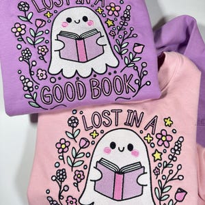 Lost in a Good Book Ghost Embroidered Sweatshirt | Book Club Apparel | Bookish & Bookworm Gifts | Book Club Jumpers | Cute Ghost Sweater