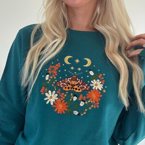 Cosy Cottage Celestial Golden Butterfly Embroidered Sweatshirt | Magical Gifts | Fairy Jumper | Cottage Nature Sweater | Moths & Flowers