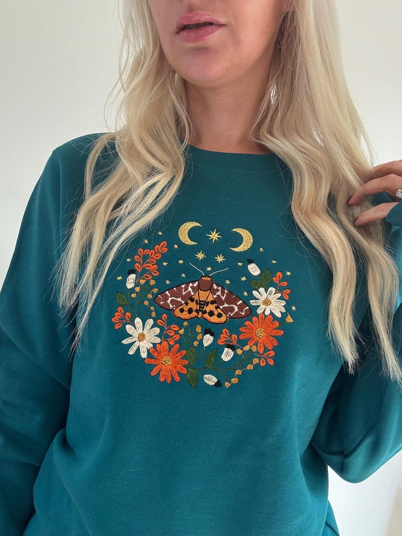 Cosy Cottage Celestial Golden Butterfly Embroidered Sweatshirt | Magical Gifts | Fairy Jumper | Cottage Nature Sweater | Moths & Flowers