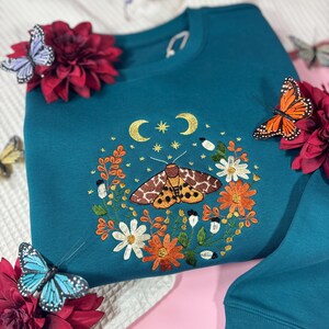 Cosy Cottage Celestial Golden Butterfly Embroidered Sweatshirt | Magical Gifts | Fairy Jumper | Cottage Nature Sweater | Moths & Flowers