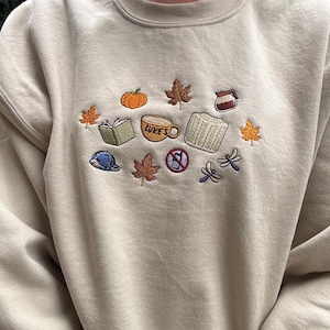 Lukes Coffee Autumn Icons Embroidered Sweatshirt | Autumn and Fall Fashion | Autumn Vibes | Embroidered Autumn Jumper