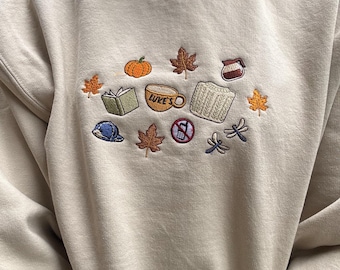 Lukes Coffee Autumn Icons Embroidered Sweatshirt | Autumn and Fall Fashion | Autumn Vibes | Embroidered Autumn Jumper