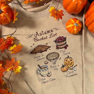 Autumn Bucket List Embroidered Sweatshirt | Autumn and Halloween Jumper | Pumpkin Cosy Season