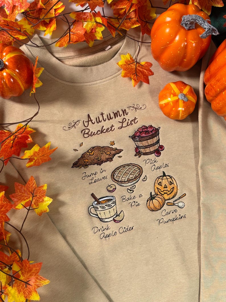 Autumn Bucket List Embroidered Sweatshirt | Autumn and Halloween Jumper | Pumpkin Cosy Season
