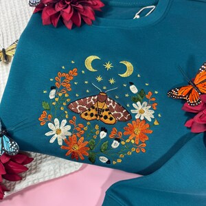 Cosy Cottage Celestial Golden Butterfly Embroidered Sweatshirt | Magical Gifts | Fairy Jumper | Cottage Nature Sweater | Moths & Flowers