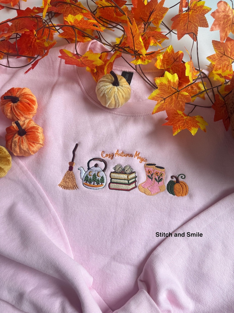 Cosy Autumn Magic Embroidered Sweatshirt | Autumn and Fall Fashion | Autumn Vibes | Embroidered Autumn Jumper
