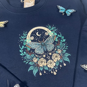 Cottagecore Celestial Moth Premium Embroidered Sweatshirt | Magical Gifts | Fairy Jumper | Nature Sweater
