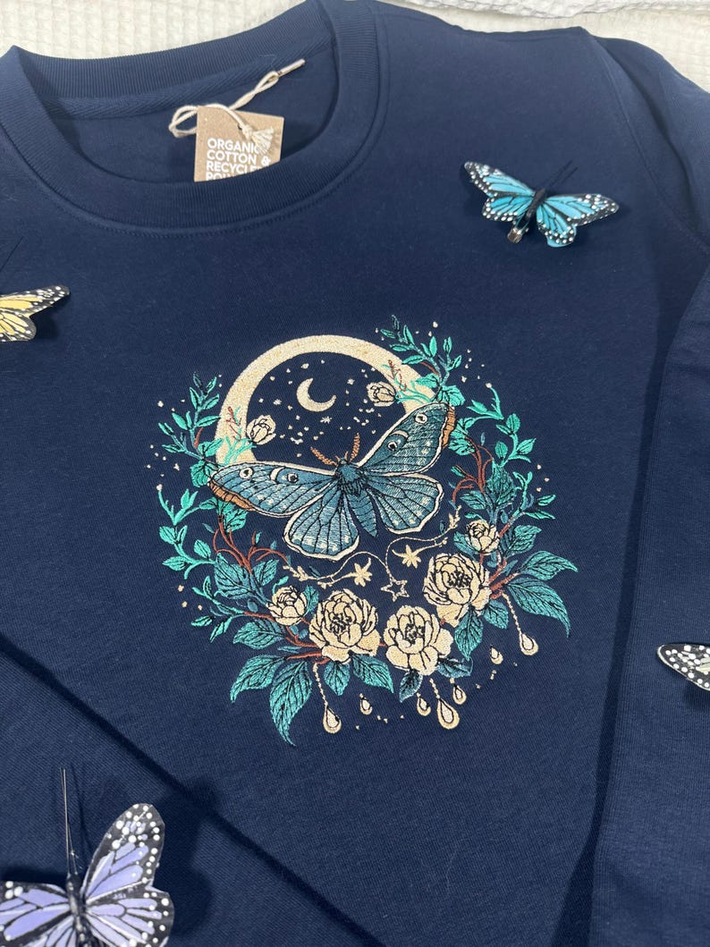 Cottagecore Celestial Moth Premium Embroidered Sweatshirt | Magical Gifts | Fairy Jumper | Nature Sweater