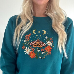 Cosy Cottage Celestial Golden Butterfly Embroidered Sweatshirt | Magical Gifts | Fairy Jumper | Cottage Nature Sweater | Moths & Flowers