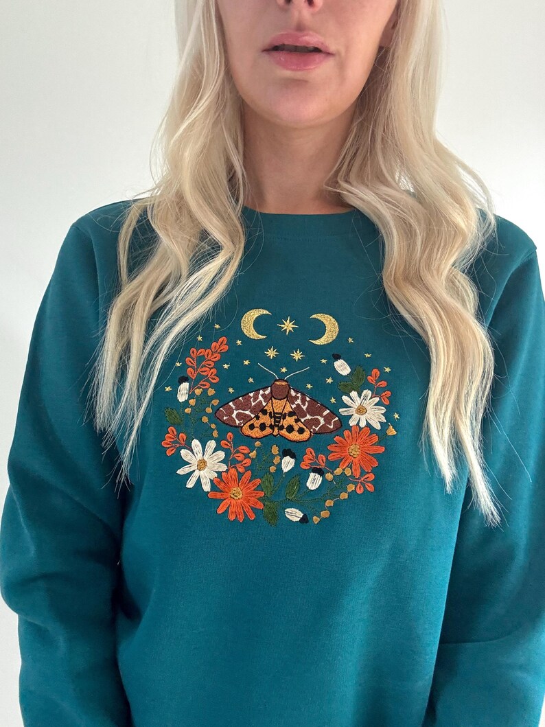 Cosy Cottage Celestial Golden Butterfly Embroidered Sweatshirt | Magical Gifts | Fairy Jumper | Cottage Nature Sweater | Moths & Flowers