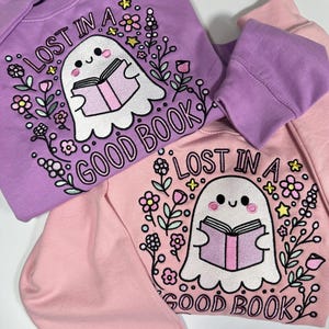 Lost in a Good Book Ghost Embroidered Sweatshirt | Book Club Apparel | Bookish & Bookworm Gifts | Book Club Jumpers | Cute Ghost Sweater