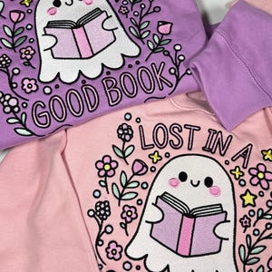 Lost in a Good Book Ghost Embroidered Sweatshirt | Book Club Apparel | Bookish & Bookworm Gifts | Book Club Jumpers | Cute Ghost Sweater