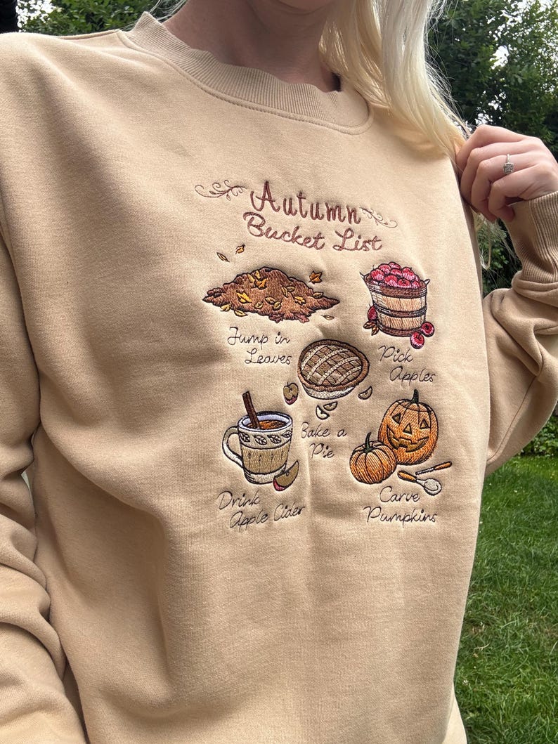 Autumn Bucket List Embroidered Sweatshirt | Autumn and Halloween Jumper | Pumpkin Cosy Season