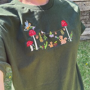 Magical Squirrel Party Embroidered T-Shirt | Autumn Fashion | Nature T-shirt | Cute Animals | Embroidered Gifts & Apparel