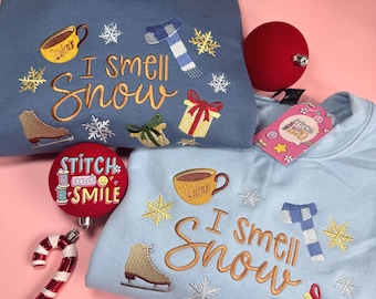 I Smell Snow Embroidered Sweatshirt | Stars Hollow | Christmas Winter Sweatshirt | Christmas Jumper