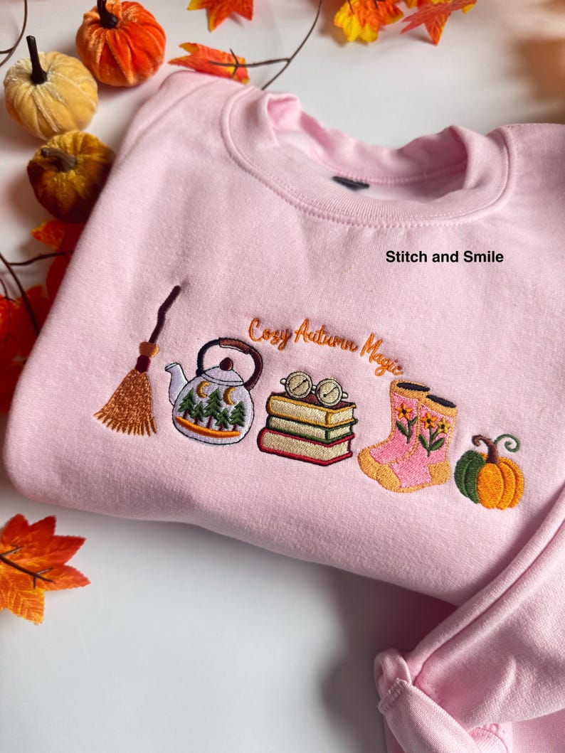 Cosy Autumn Magic Embroidered Sweatshirt | Autumn and Fall Fashion | Autumn Vibes | Embroidered Autumn Jumper
