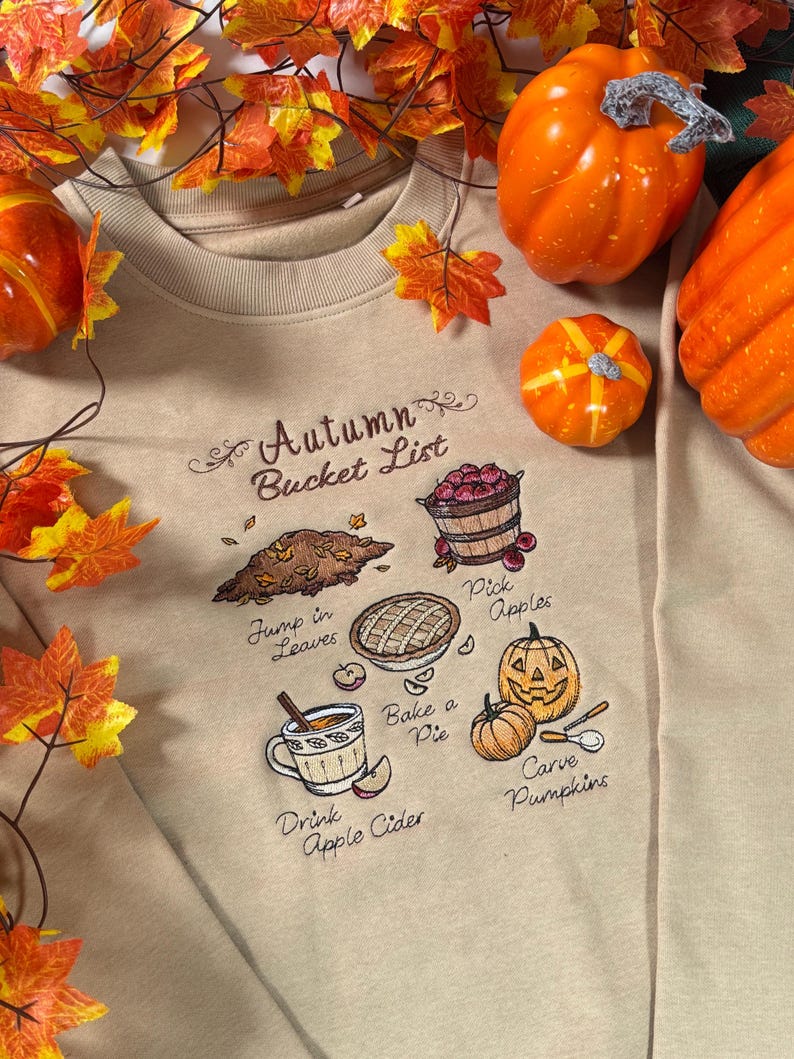 Autumn Bucket List Embroidered Sweatshirt | Autumn and Halloween Jumper | Pumpkin Cosy Season