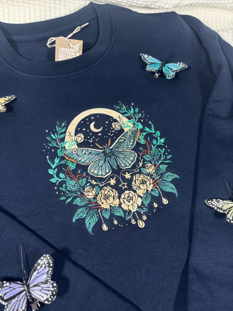 Cottagecore Celestial Moth Premium Embroidered Sweatshirt | Magical Gifts | Fairy Jumper | Nature Sweater