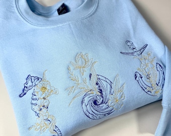 Sudadera con bordado de conchas marinas doradas / Jersey de verano / Moda playera
