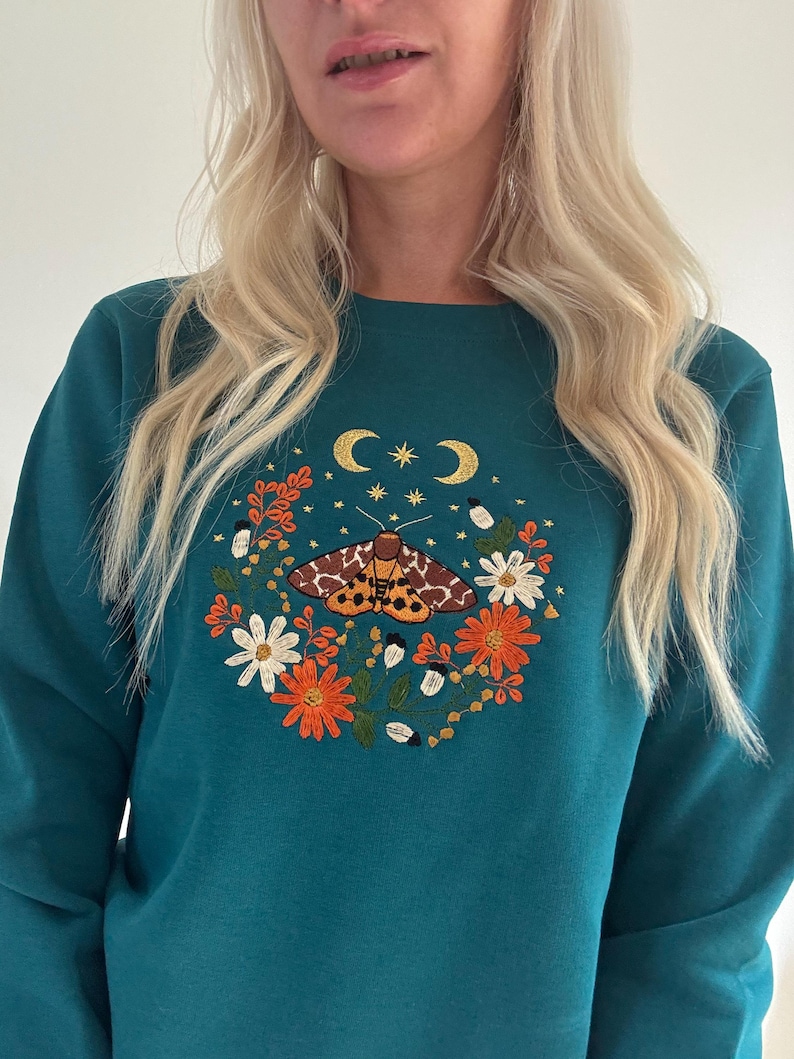 Cosy Cottage Celestial Golden Butterfly Embroidered Sweatshirt | Magical Gifts | Fairy Jumper | Cottage Nature Sweater | Moths & Flowers