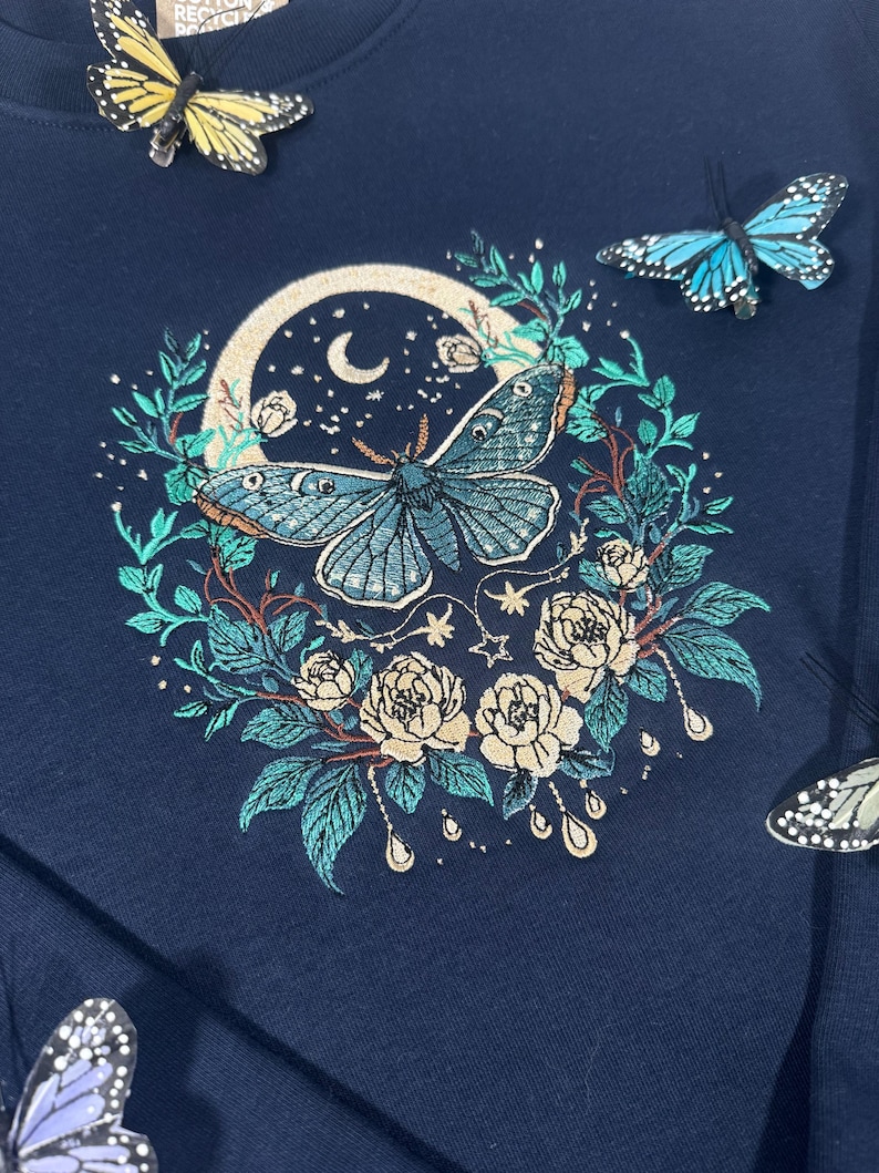 Cottagecore Celestial Moth Premium Embroidered Sweatshirt | Magical Gifts | Fairy Jumper | Nature Sweater