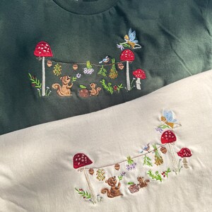 Magical Squirrel Party Embroidered T-Shirt | Autumn Fashion | Nature T-shirt | Cute Animals | Embroidered Gifts & Apparel