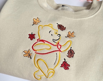 Pooh Bear Autumn Leaves Embroidered Sweatshirt | Magic Kingdom | Autumn Sweatshirt | Magical Place | Hundred Acre Wood