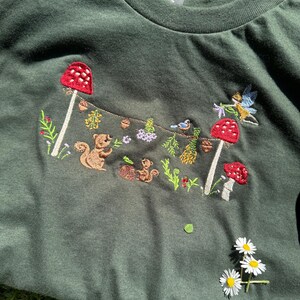 Magical Squirrel Party Embroidered T-Shirt | Autumn Fashion | Nature T-shirt | Cute Animals | Embroidered Gifts & Apparel
