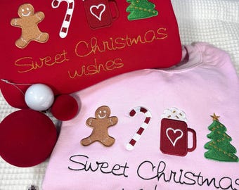Sweet Christmas Wishes Embroidered Sweater | Cute Coquette Christmas | Xmas Jumper | Festive Gingerbread Sweater