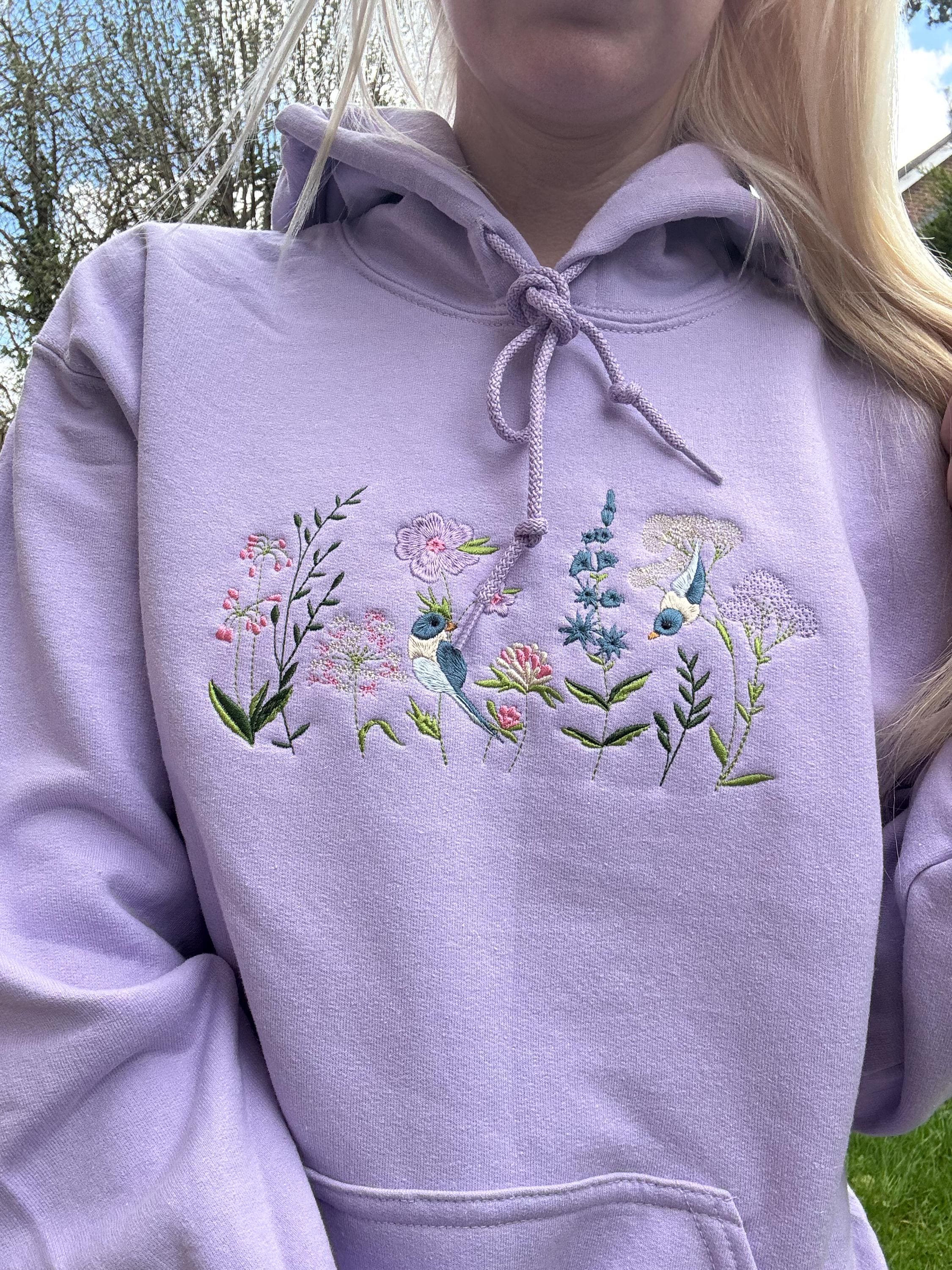 Cottagecore Garden Birds and Wildflowers Embroidered Hoodie ...