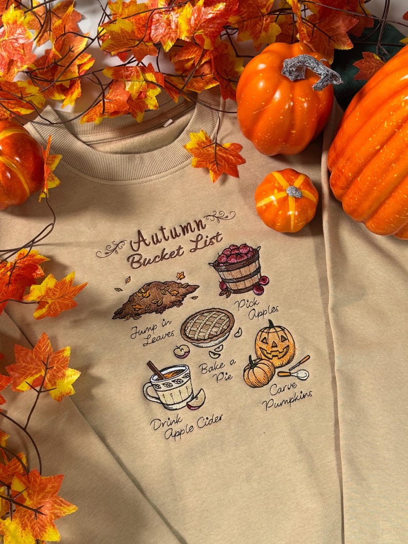 Autumn Bucket List Embroidered Sweatshirt | Autumn and Halloween Jumper | Pumpkin Cosy Season image 6